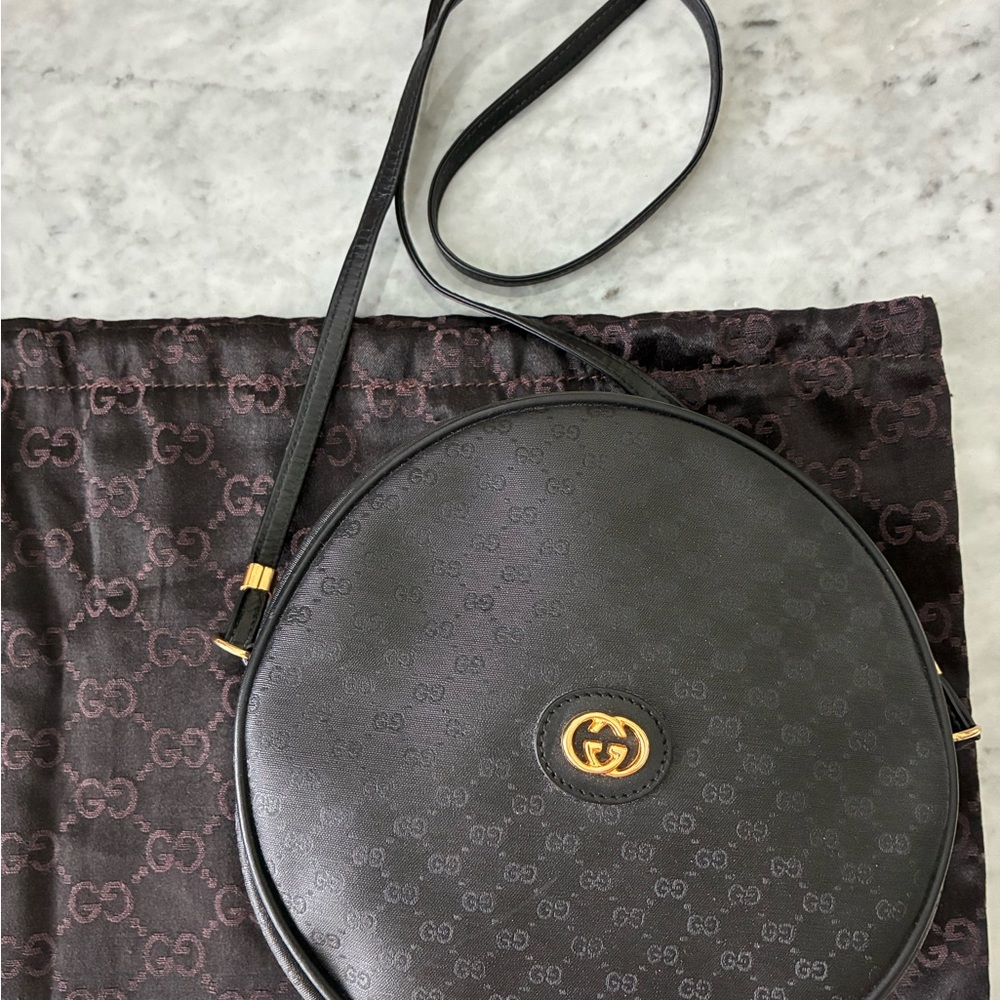 Gucci Black and Gold Round Crossbody Bag Vintage